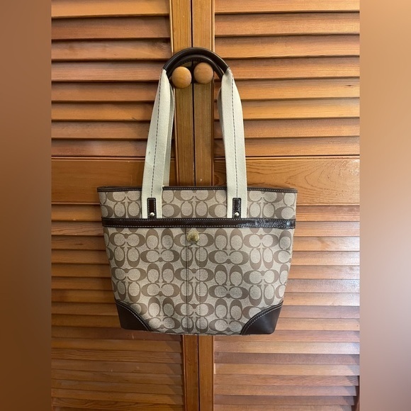 COACH Chelsea Heritage Stripe bag, beige and brown leather vintage - Picture 3 of 7